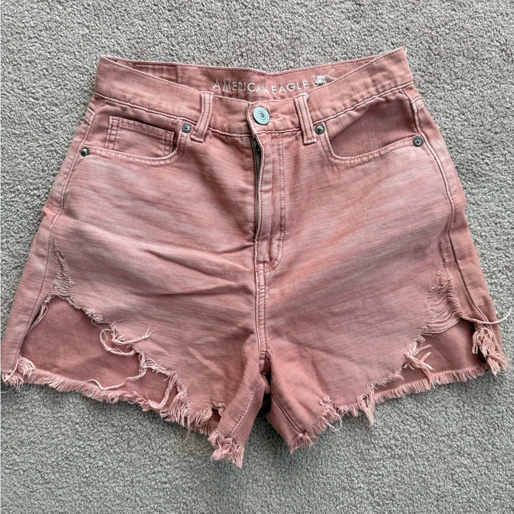 American Eagle Outfitters Dusty Pink Frayed High Rise Jean Shorts